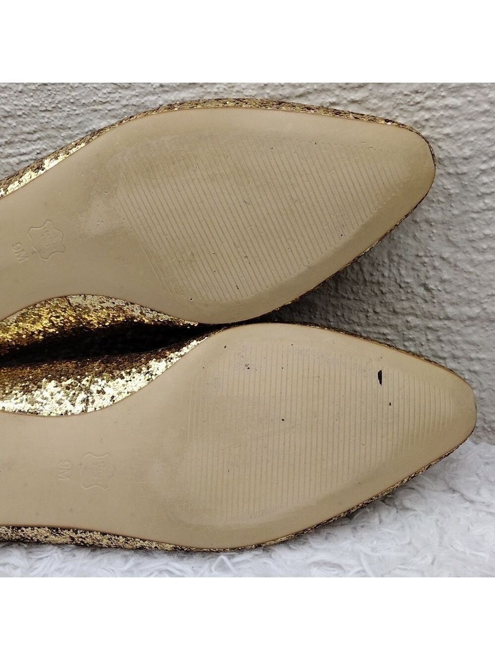 Talbots Gold Glitter Metallic Closed Almond Toe Slip On Leather Lined Flat Shoe - Picture 8 of 16